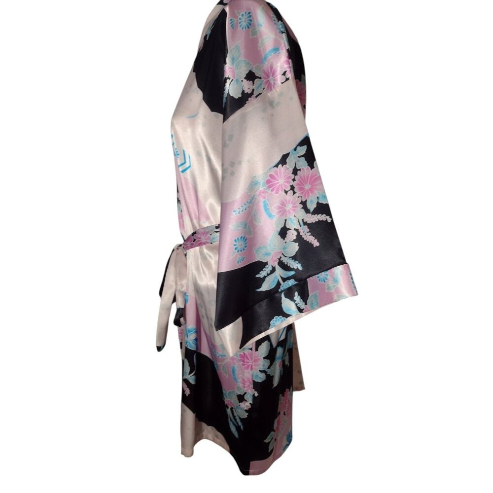 Fredrick’s Of Hollywood Floral Satin Robe Kimono Size S Belted Asian Loungewear - Picture 4 of 7